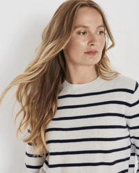Not Monday Clothing Asher Cashmere Crewneck in Light Grey & Navy Stripes