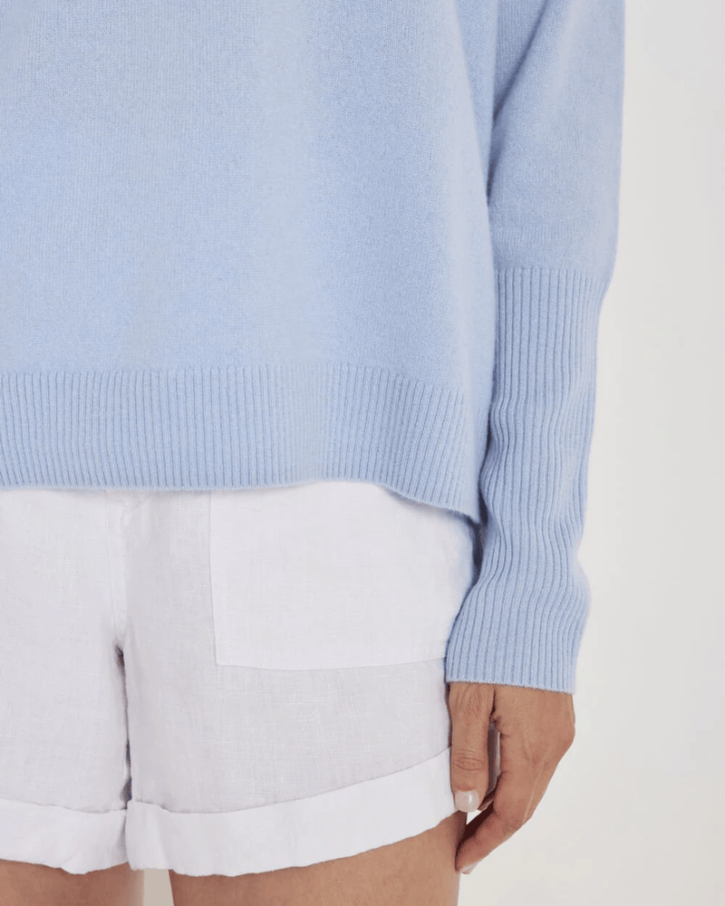 Not Monday Clothing Ava Cashmere V Neck in Harbor Blue