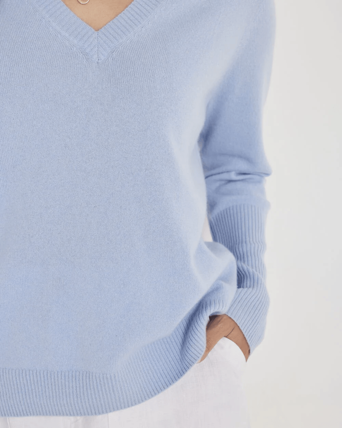 Not Monday Clothing Ava Cashmere V Neck in Harbor Blue