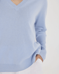 Not Monday Clothing Ava Cashmere V Neck in Harbor Blue