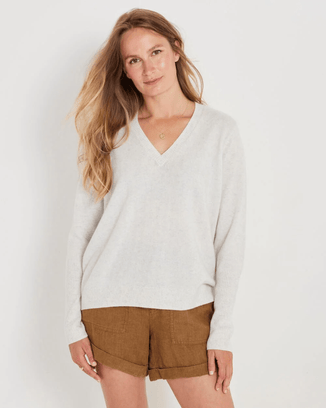 Not Monday Clothing Ava Cashmere V Neck in Light Grey