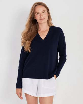 Not Monday Clothing Ava Cashmere V Neck in Navy