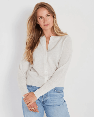 Not Monday Clothing Bennett Cashmere Cardigan in Light Grey