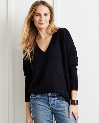 Not Monday Clothing Ella V Neck Sweater in Black