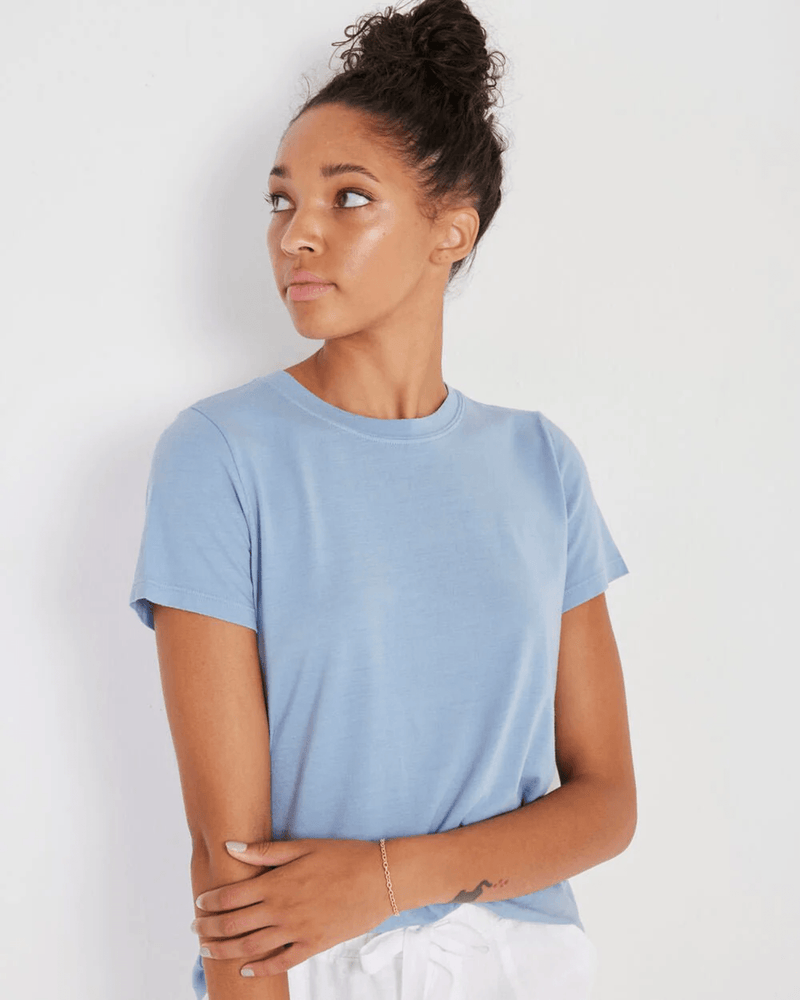 Not Monday Clothing Emma Crewneck Tee in Harbor Blue