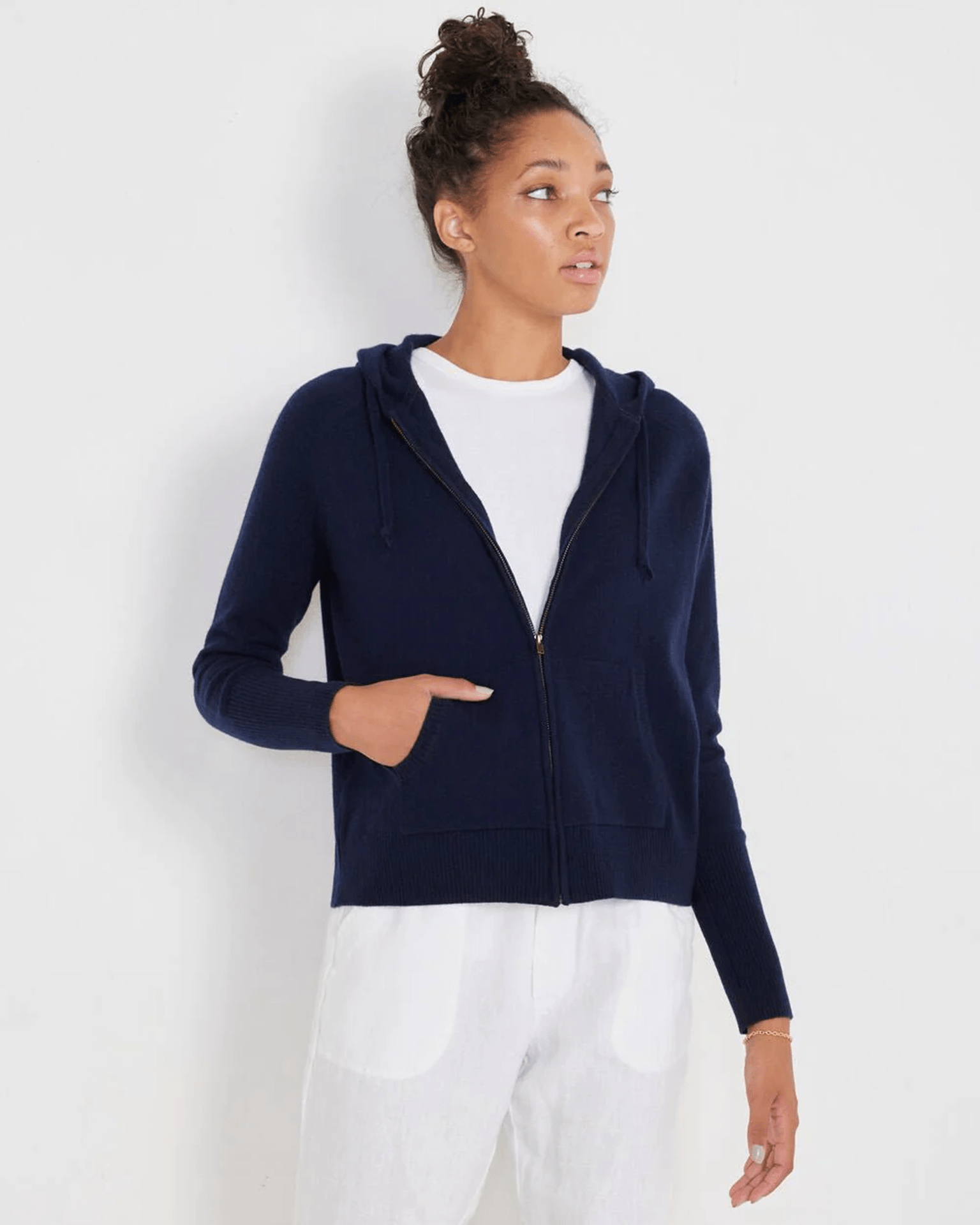 Womens navy top zip hoodie