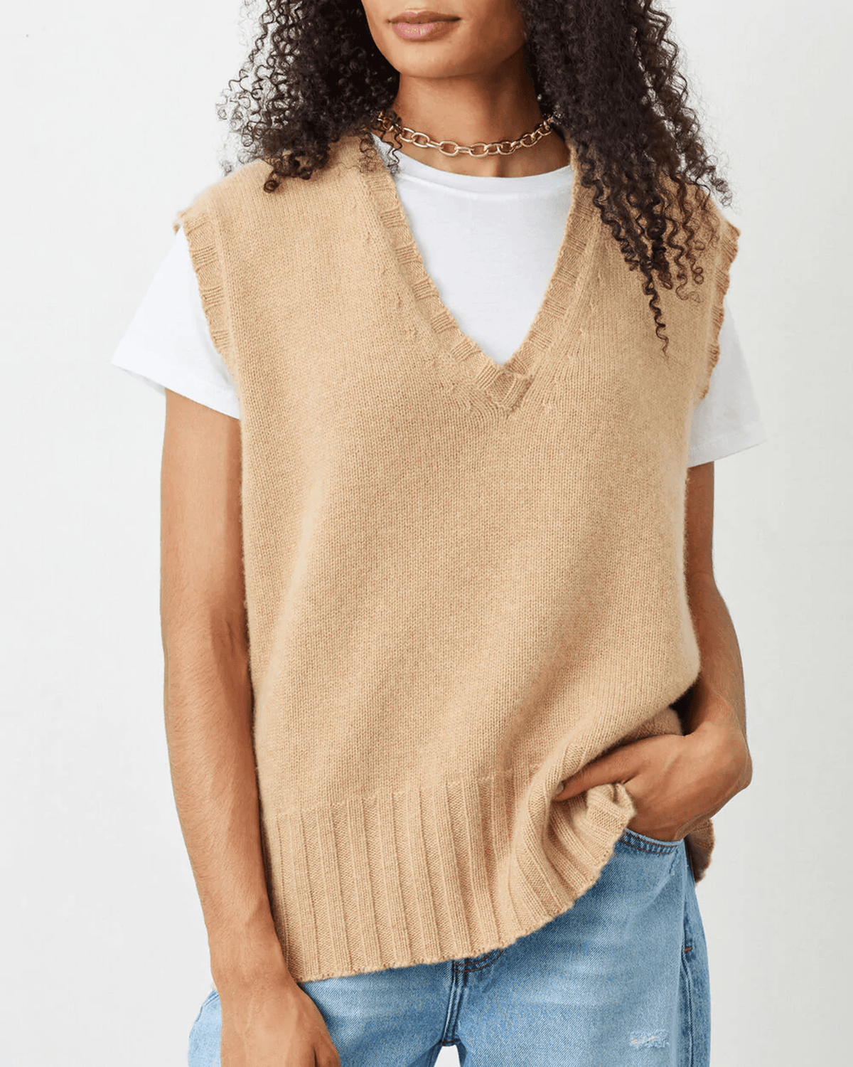 Not Monday Clothing Hannah Cashmere Vest in Camel