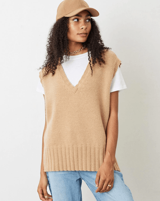 Not Monday Clothing Hannah Cashmere Vest in Camel