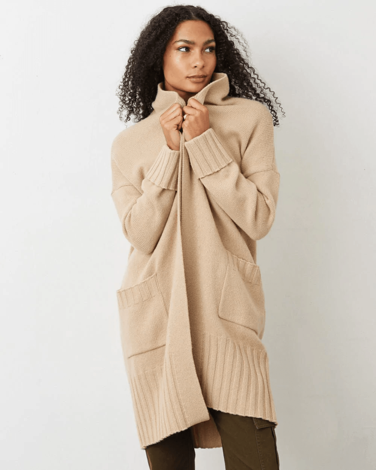 Not Monday Clothing Marlowe Cashmere Cardigan in Camel