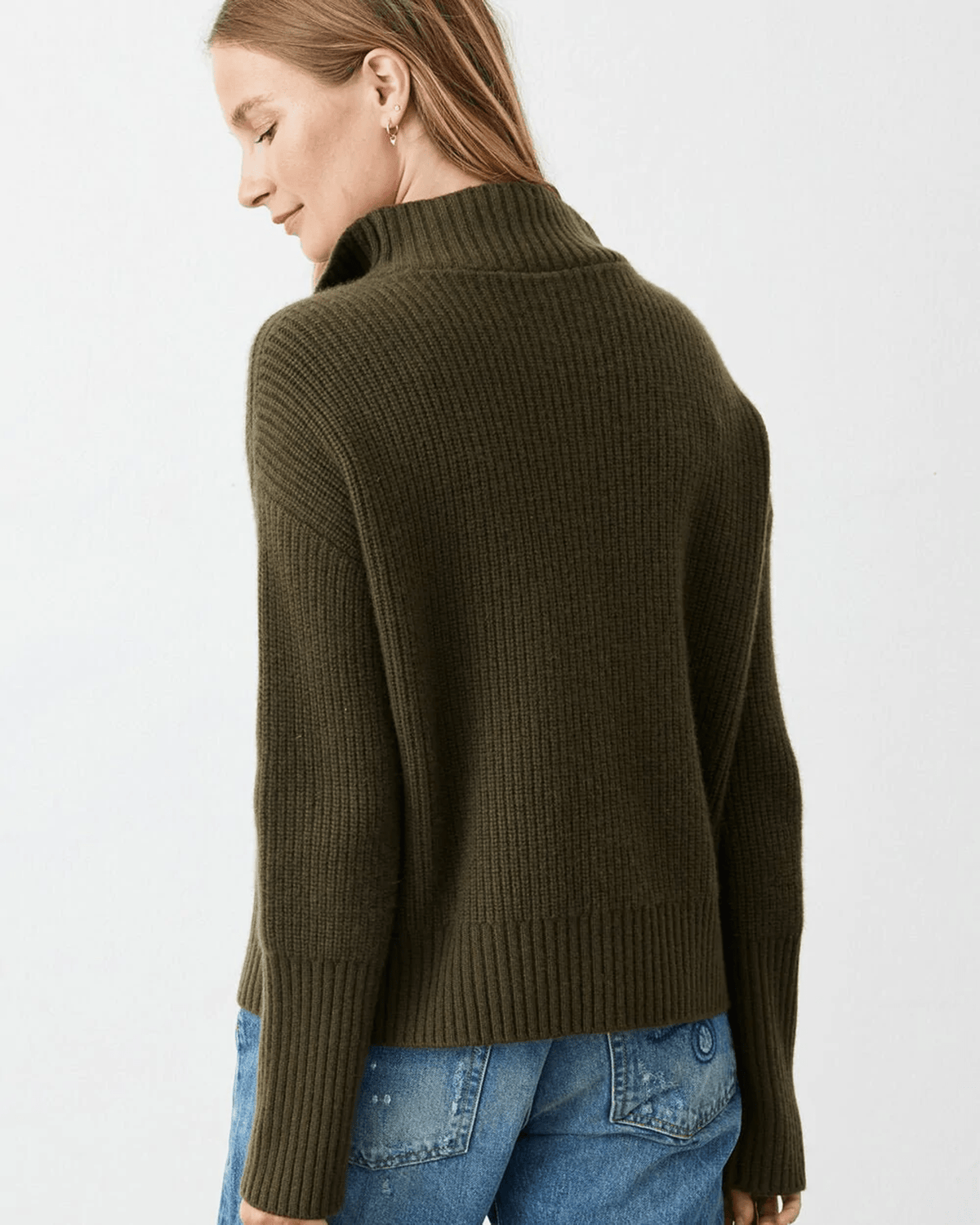Not Monday Clothing Maya Cashmere Zip Henley in Army