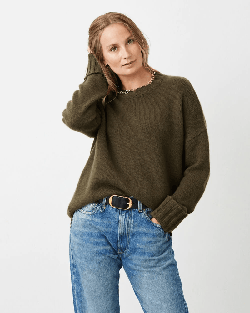 Not Monday Clothing Mila Cashmere Crewneck in Army
