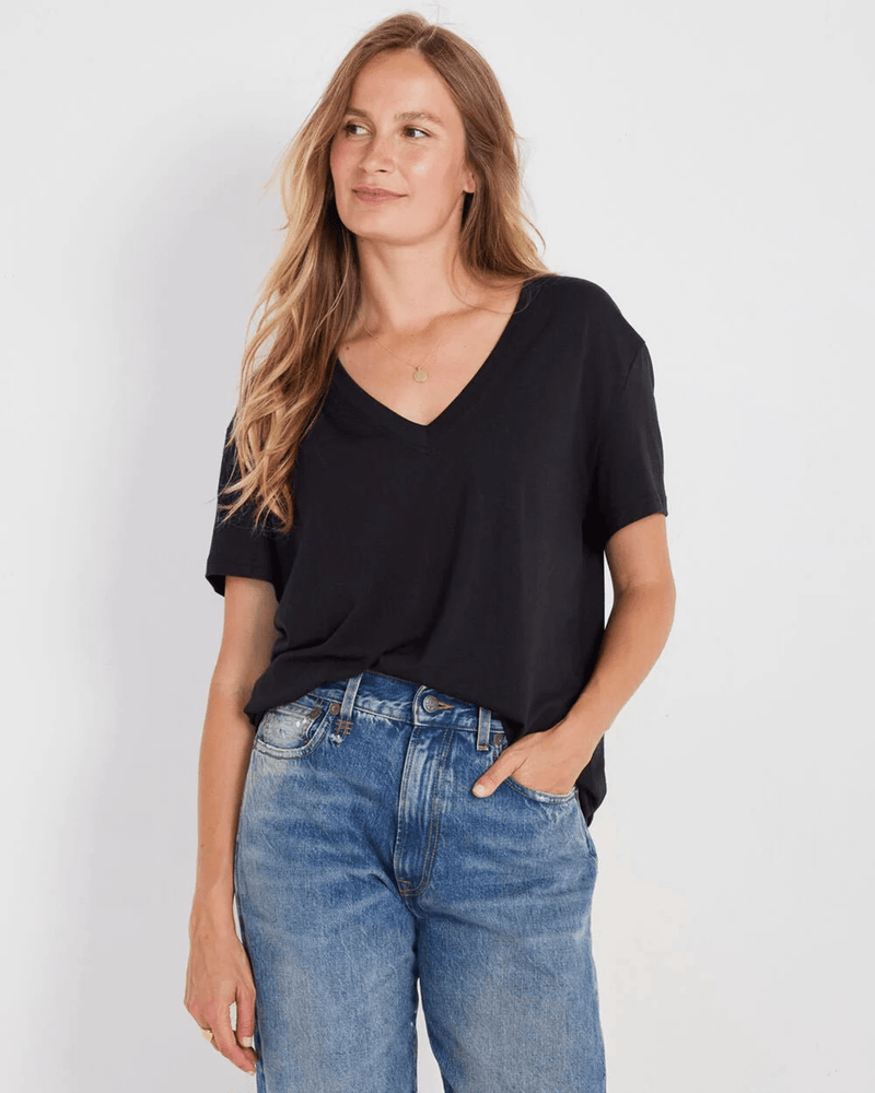 Not Monday Clothing Monroe V-Neck Tee in Black
