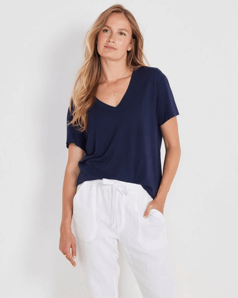 Not Monday Clothing Monroe V-Neck Tee in Navy