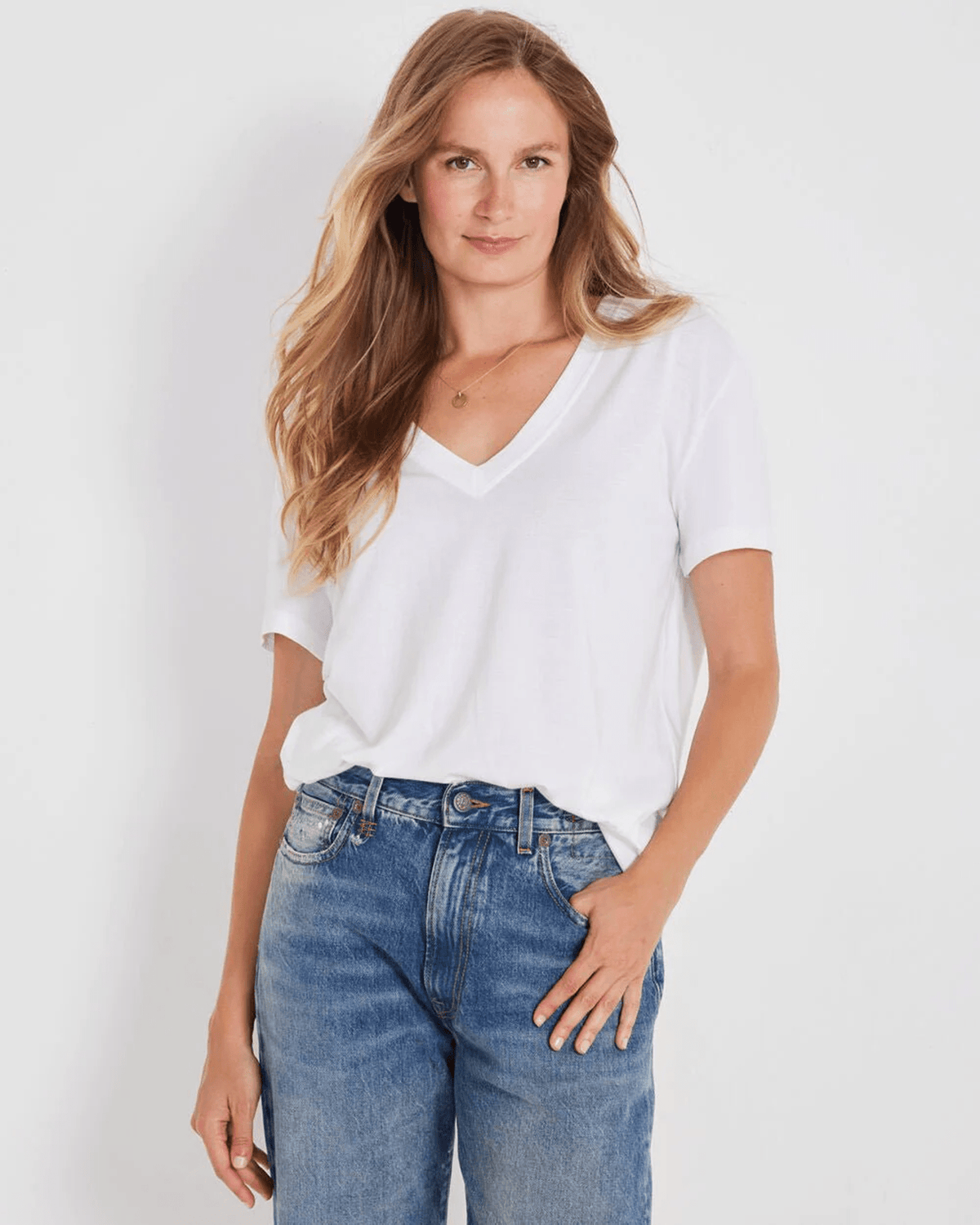 Not Monday Clothing Monroe V-Neck Tee in White