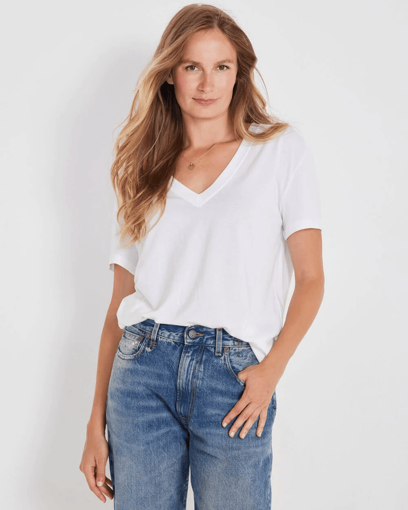 Not Monday Clothing Monroe V-Neck Tee in White