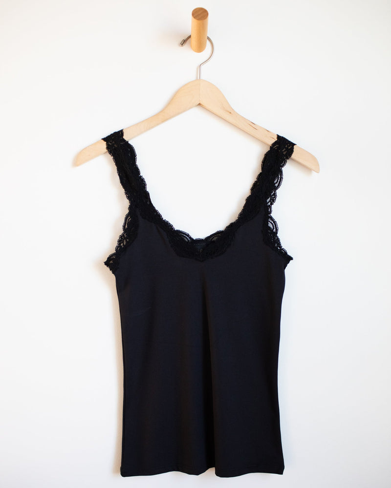 Only Hearts Clothing Del w/ Lace Deep V Tank in Black
