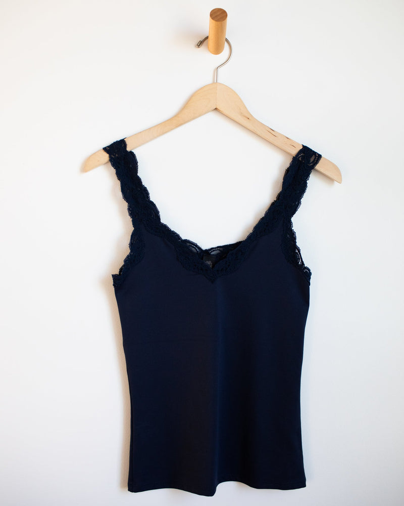 Only Hearts Clothing Del w/ Lace Deep V Tank in Navy