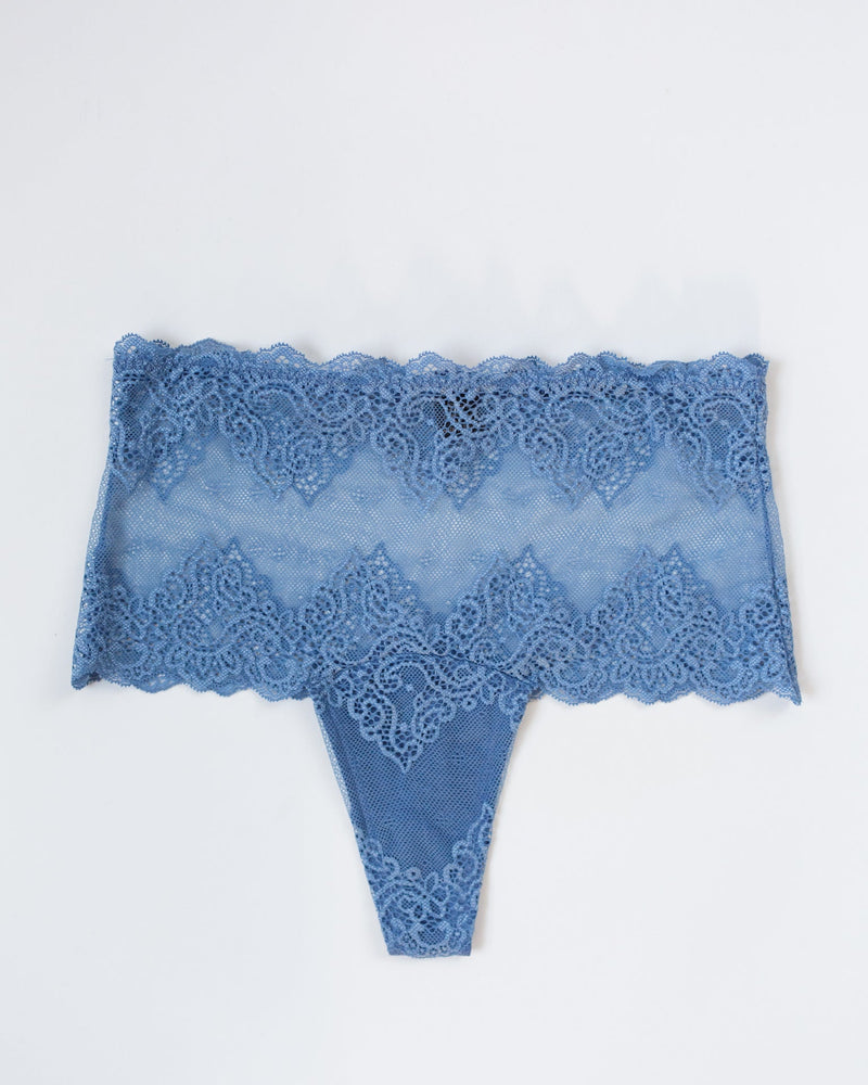 Only Hearts Clothing SF w/ Lace Hi-Waist Thong in Blue Smoke