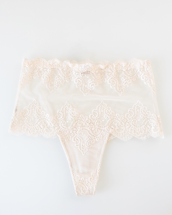 Only Hearts Lingerie SF w/ Lace Hi-Waist Thong in Bone