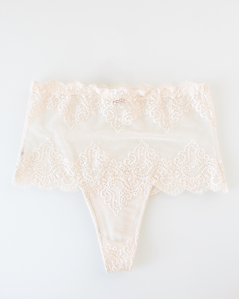 Only Hearts Lingerie SF w/ Lace Hi-Waist Thong in Bone