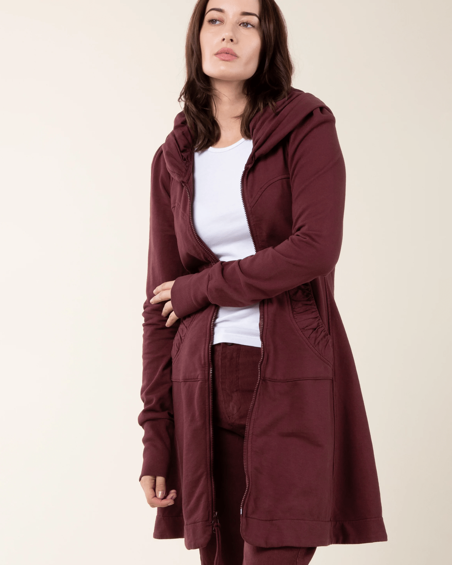 Prairie Underground Long Cloak Hoodie in Dahlia - Bliss Boutiques