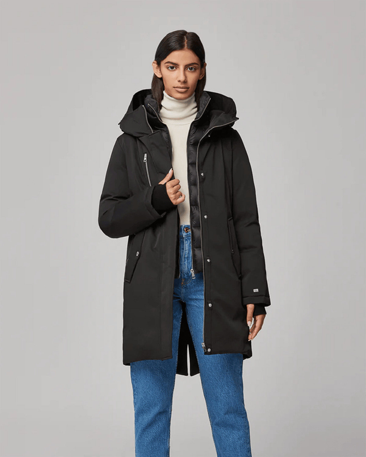 Soia & Kyo Outerwear Belina Straight Fit Mid Length Puffer in Black