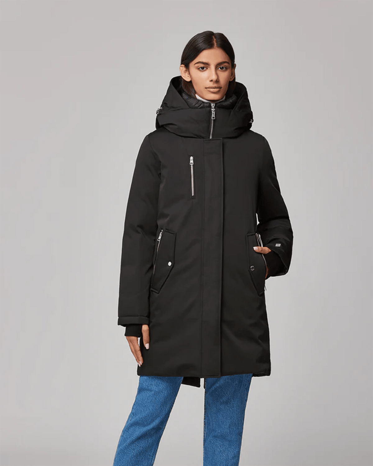 Soia & Kyo Outerwear Belina Straight Fit Mid Length Puffer in Black