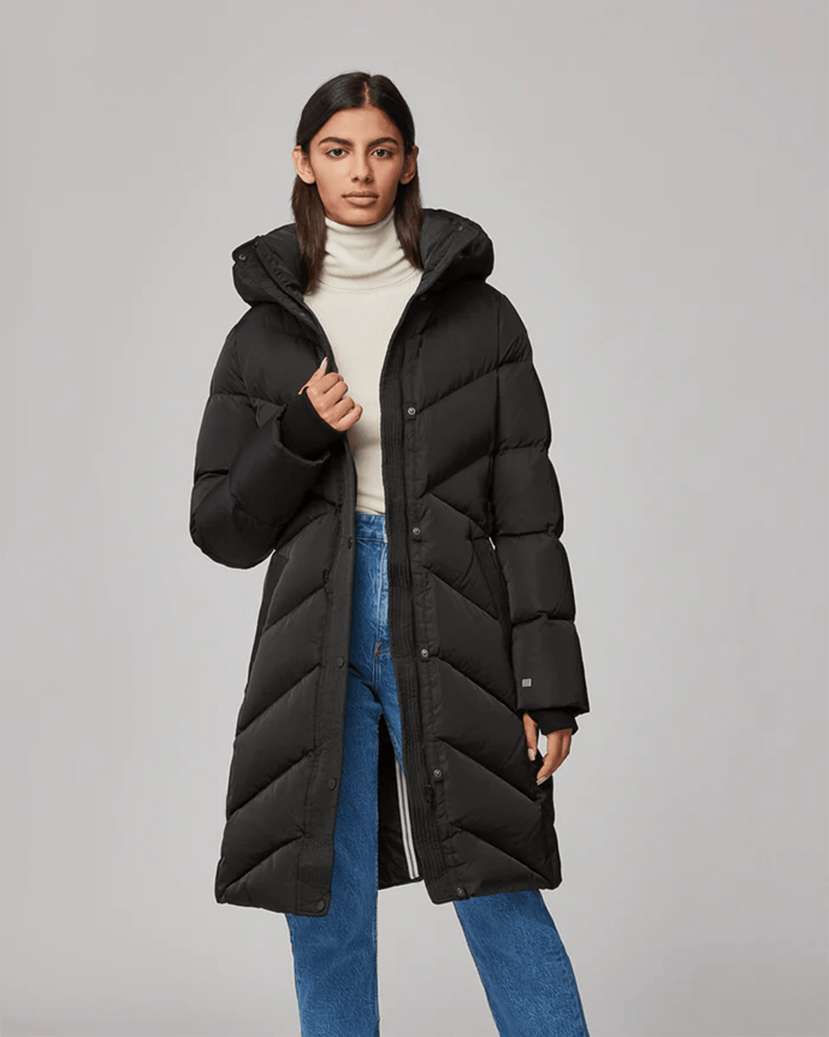 Soia & Kyo Outerwear Bryanna Semi-Fitted Knee-Length Puffer in Black