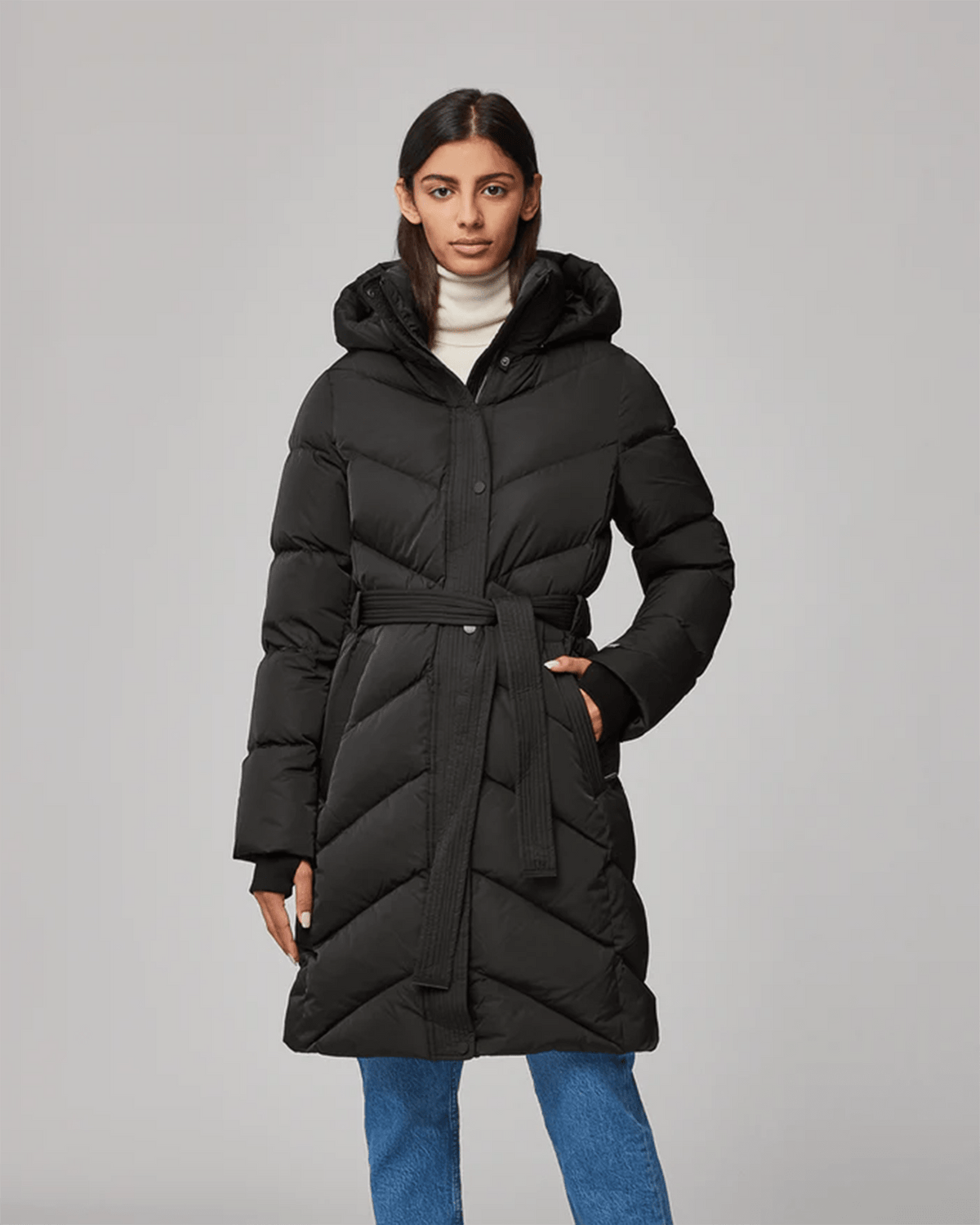 Soia & Kyo Outerwear Bryanna Semi-Fitted Knee-Length Puffer in Black