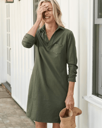 Tee Lab Clothing Long Sleeve Polo Dress in Army Green