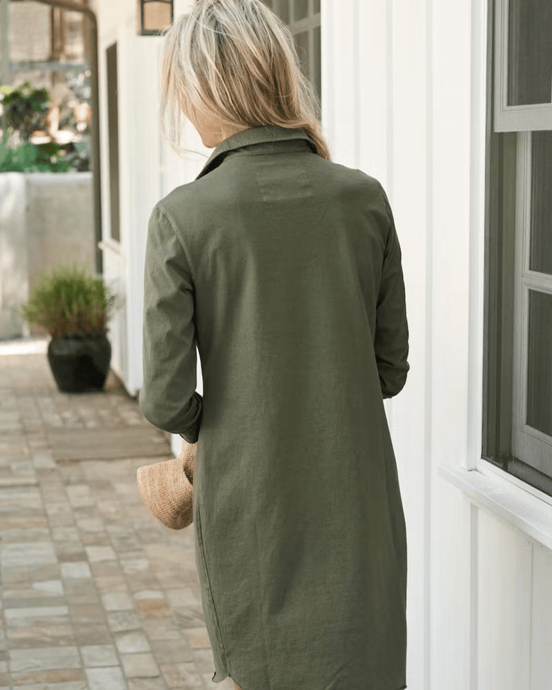 Tee Lab Clothing Long Sleeve Polo Dress in Army Green