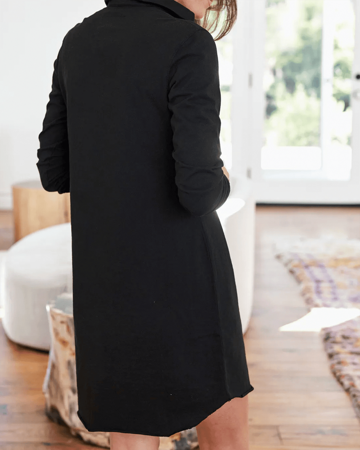 Tee Lab Clothing Long Sleeve Polo Dress in Black