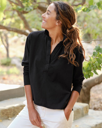 Tee Lab Clothing Popover Henley in Black