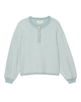the Great Clothing The Fleece Henley in Pale Aqua