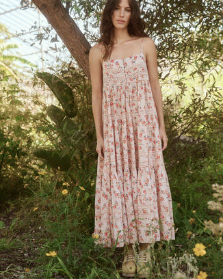 the Great Clothing The Serenade Dress in Pale Pink Kerchief Rose Print