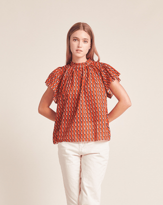 Trovata Birds of Paradis Clothing Carla Highneck Shirt in Kinetic Print