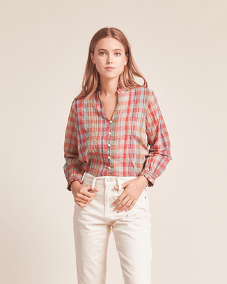 Trovata Birds of Paradis Clothing Finley Pintuck Blouse in Tapestry Plaid