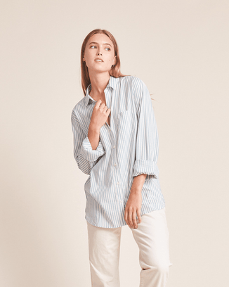 Trovata Birds of Paradis Clothing Grace Classic Shirt in Aquifer Stripe
