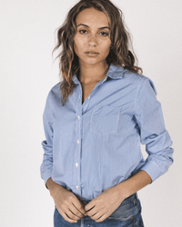 Trovata Birds of Paradis Clothing Grace Classic Shirt in Blue/White Stripe