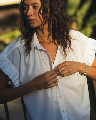 Trovata Birds of Paradis Clothing Marianne B Ruffle Sleeve Shirt in White