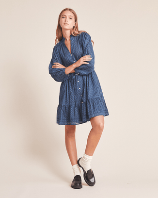 Trovata Birds of Paradis Clothing Yulia Shirtdress in Mazarine Ditsy