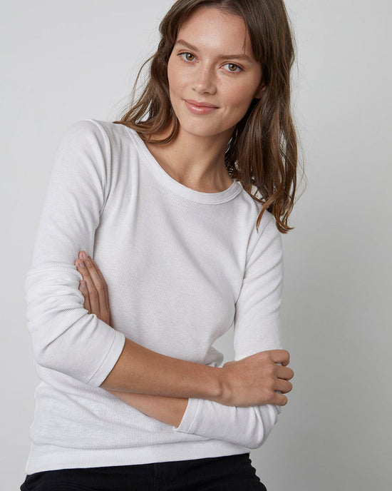 Velvet by Graham & Spencer Clothing Bayler L/S Fitted Tee in White