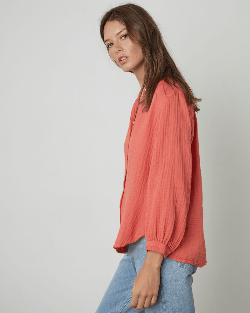Velvet by Graham & Spencer Clothing Cleo L/S Button Front Top in Femme