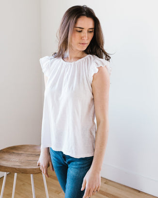 Velvet by Graham & Spencer Clothing Stacy Ruffle Sleeve Tank in White