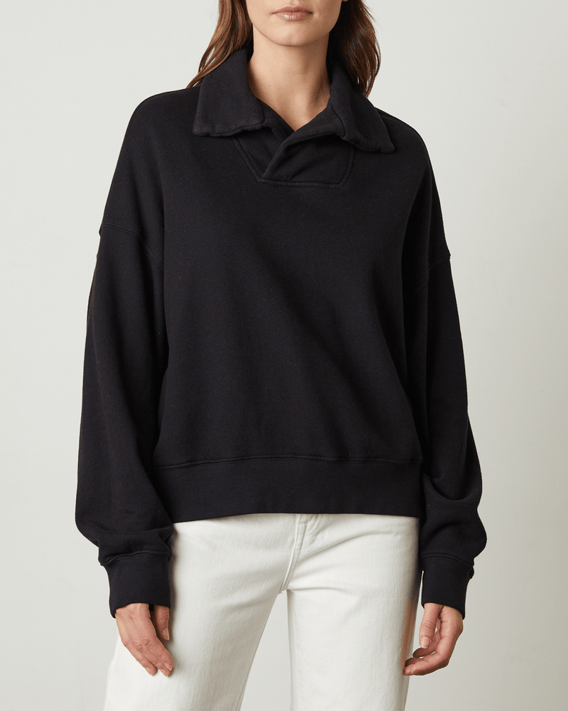 Velvet by Graham Spencer Suzie L S Collar Sweatshirt in Black