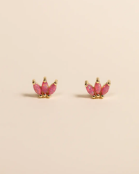 A pair of JaxKelly Opal Crown Stud - Pink earrings with pink wings and 18K gold vermeil details.