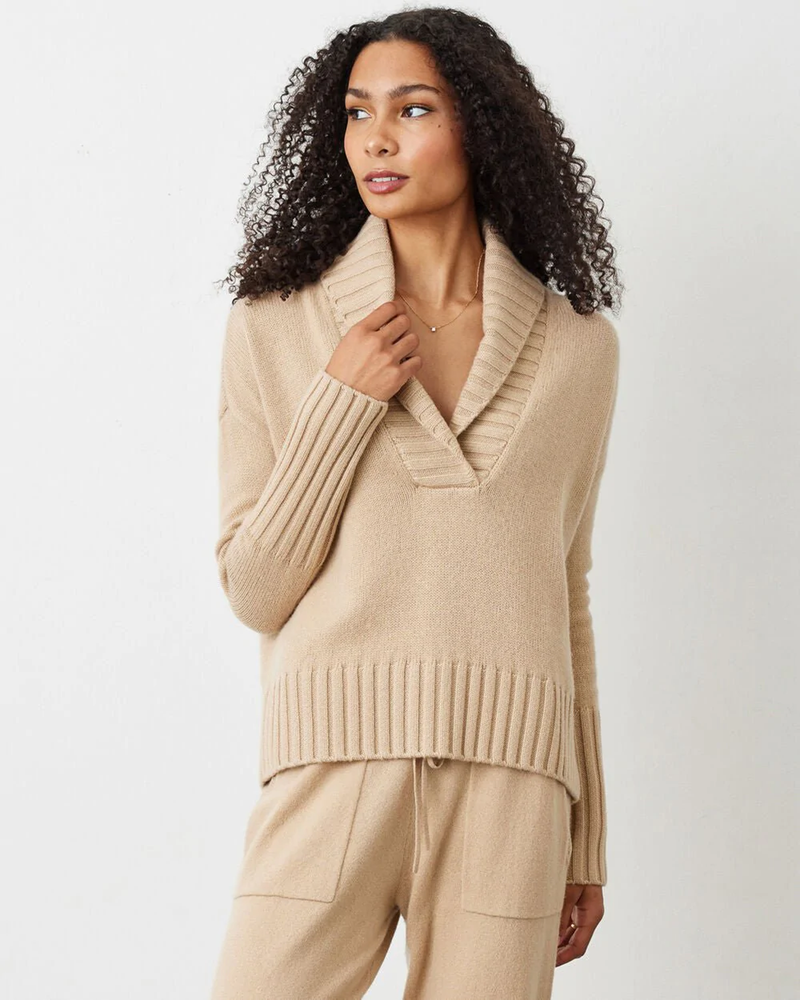 Avl Demonstrere Fordampe Not Monday Mia Shawl Collar Sweater in Camel - Bliss Boutiques