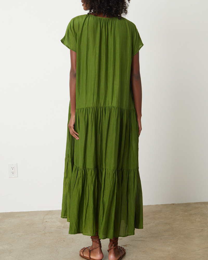 Ada Flounce Tier Dress in Moss