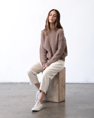 Chunky Pull On Sweater in Warm Taupe